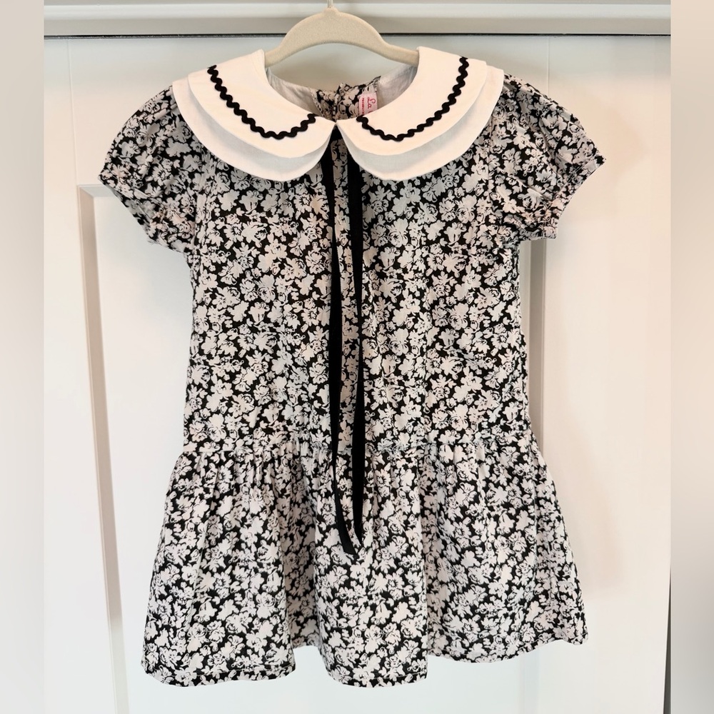 Xana Girl Drop Waist Dress, Black Floral